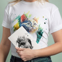 Spektakulär vattenfärg Cat porträtt T-shirt