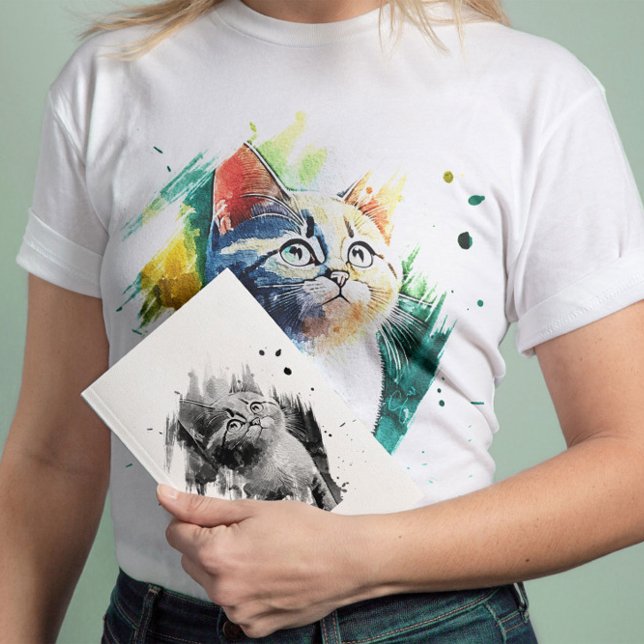 Spektakulär vattenfärg Cat porträtt T-shirt (Skapare uppladdad)
