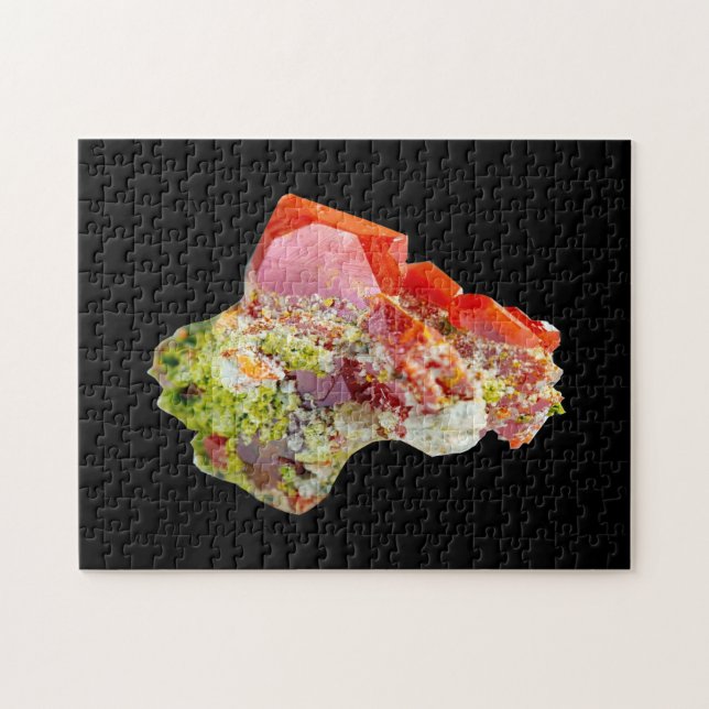 Spektakulärt rött wulfenitkristallprov pussel (Horisontell)