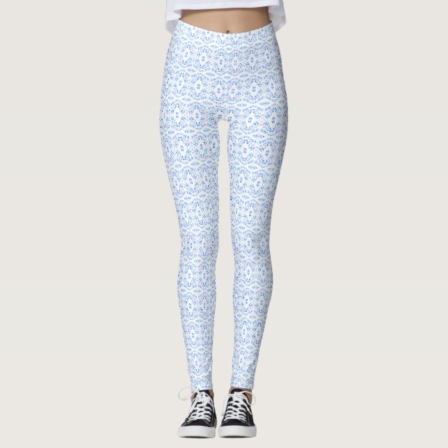Spektral blå-vit abstrakt gouachekonst leggings (Framsida)