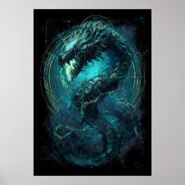 Spektral Spole Cyberpunk Orm Mörk Konst Poster