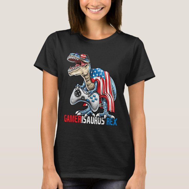 Spel 4:e juli t Rex Dinosaur Amerisaurus Rex Bo Shirt (Framsida)