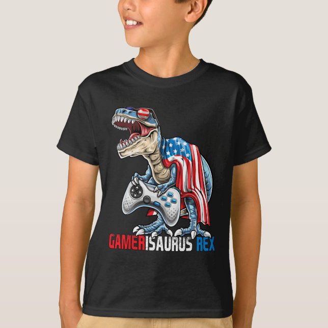 Spel 4:e juli t Rex Dinosaur Amerisaurus Rex Bo Shirt (Framsida)