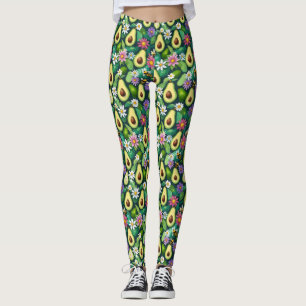 Spel avokado med bin och blommor leggings