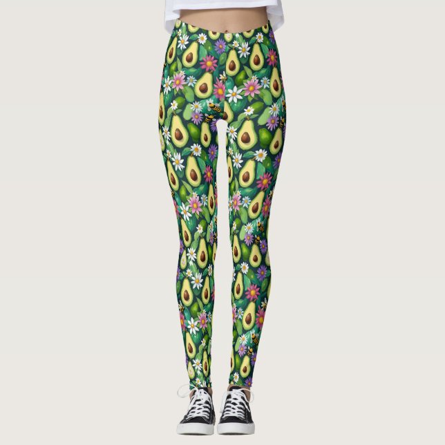 Spel avokado med bin och blommor leggings (Framsida)