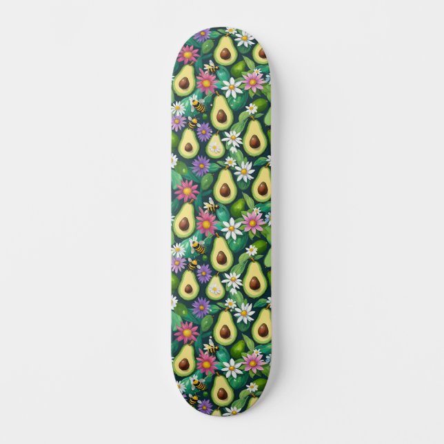 Spel avokado med bin och blommor mini skateboard bräda 18,5 cm (Framsida)