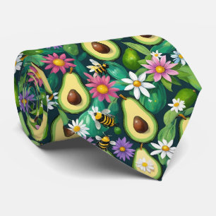 Spel avokado med bin och blommor slips
