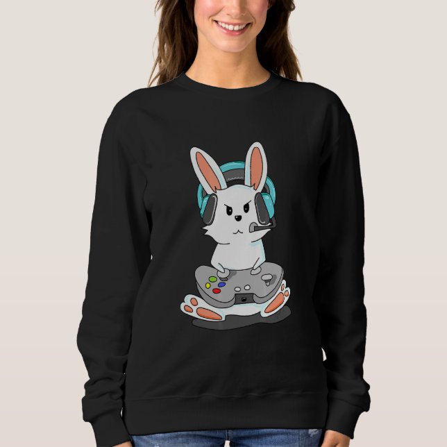 Spel Bunny Player Headphone Gamepad T Shirt (Framsida)