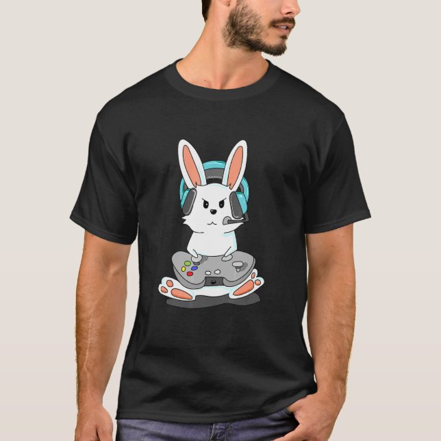 Spel Bunny Player Headphone Gamepad T Shirt (Framsida)