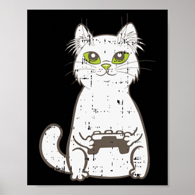 Spel Cat Video Game Controller Cute Gaming Geek G Poster (Framsidan)