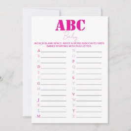 Spel för ABC Alphabet Baby Shower Game - Rosa Inbjudningar
