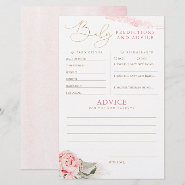 Spel för Baby-förutsägelser och råd för babyskor (Fram/baksida)