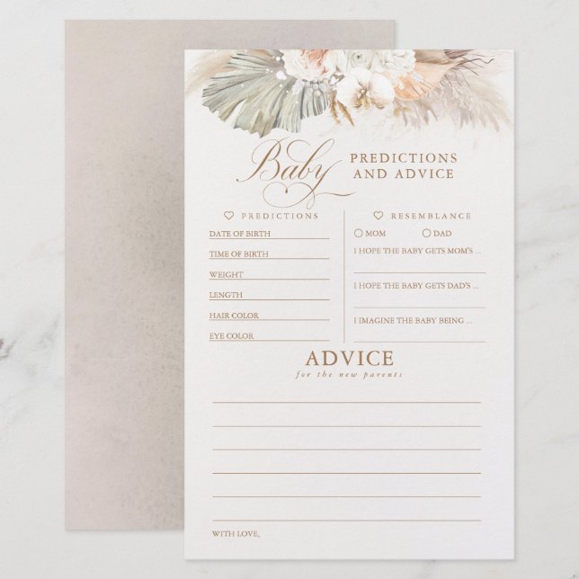 Spel för Baby-förutsägelser och råd för babyskor (Fram/baksida)