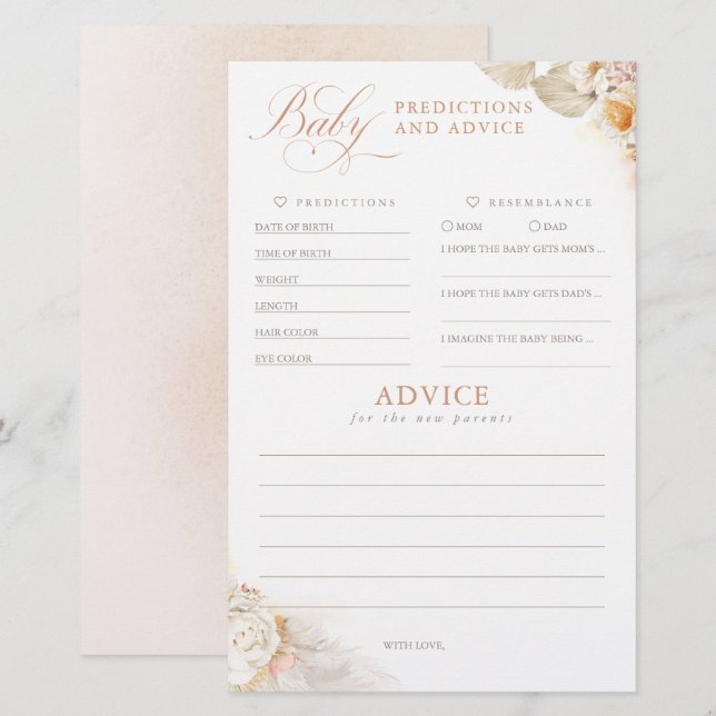 Spel för Baby-förutsägelser och råd för babyskor (Fram/baksida)