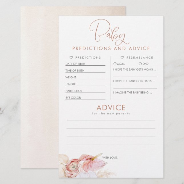 Spel för Baby-förutsägelser och råd för babyskor (Fram/baksida)