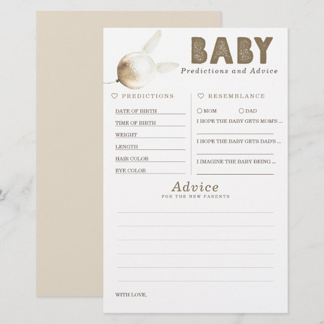 Spel för Baby-förutsägelser och råd för babyskor (Fram/baksida)