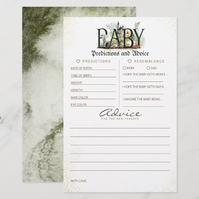 Spel för Baby-förutsägelser och råd för babyskor (Fram/baksida)