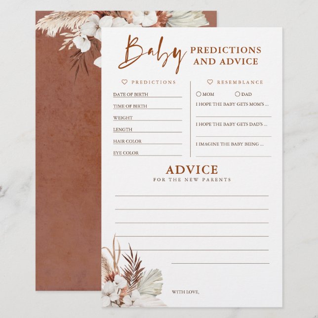 Spel för Baby-förutsägelser och råd för babyskor (Fram/baksida)