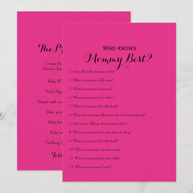 Spel för babyskor på dubbla Shock rosa Inbjudningar (Fram/baksida)