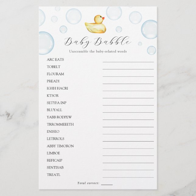 Spel för sökning och Dubbla i Rubber Anka Ord (Framsida)