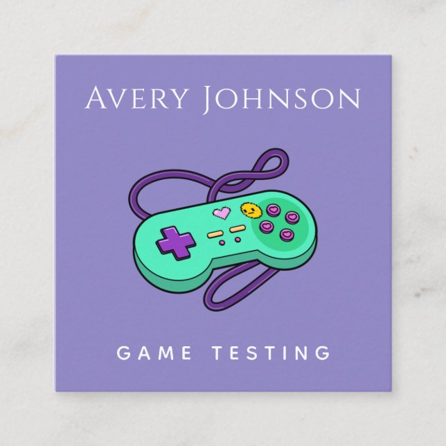 Spel Game Tester Modern Grönt Joystick Retro Geek Fyrkantigt Visitkort (Framsida)
