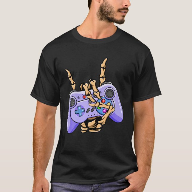 Spel Geek Skeleton Video Game Funny Hallow för spe T Shirt (Framsida)