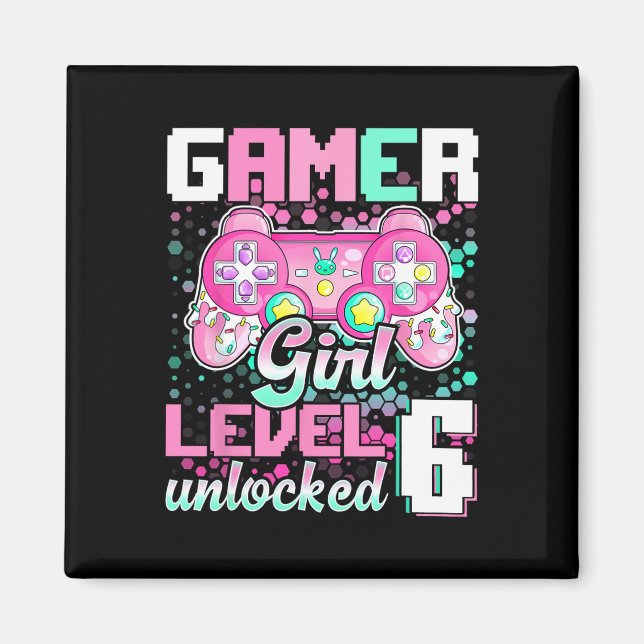 Spel Girl Level 6 Unlock Video Game 6e Birthda Magnet (Framsidan)