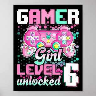 Spel Girl Level 6 Unlock Video Game 6e Birthda Poster