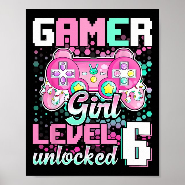 Spel Girl Level 6 Unlock Video Game 6e Birthda Poster (Framsidan)