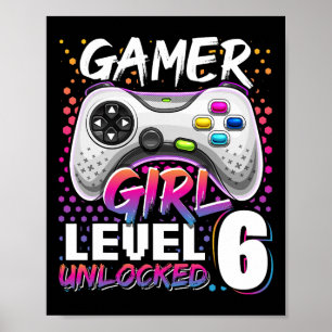 Spel Girl Level 6 Unlock Video Game 6e Birthda Poster