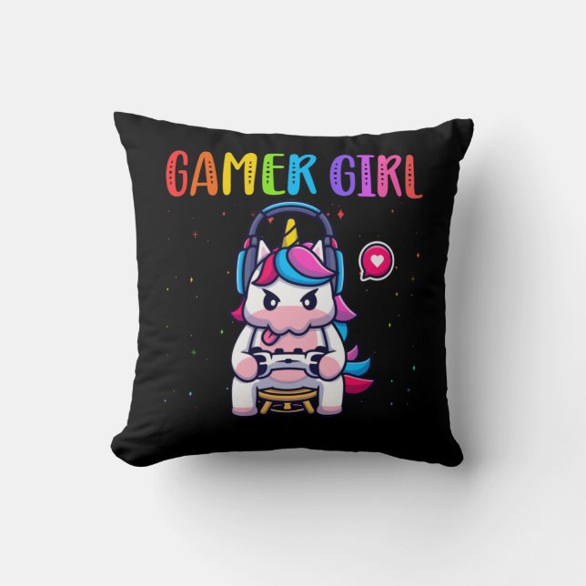 Spel Girl Unicorn Gaming Cute Video Game Kudde (Framsida)