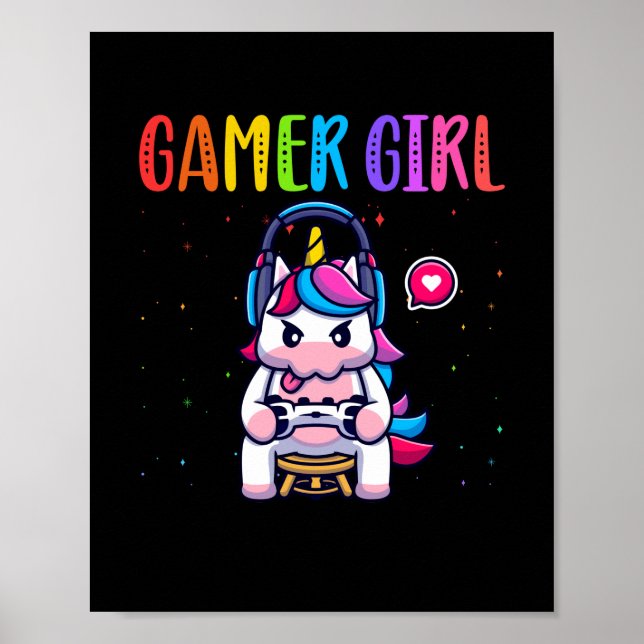 Spel Girl Unicorn Gaming Cute Video Game Poster (Framsidan)
