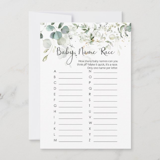 Spel i baby Namn Tävling, Eucalyptus Baby Shower G Inbjudningar (Framsida)