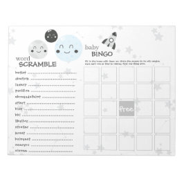 Spel i Cute Blue Kawaii Planet & Måne Baby Shower Anteckningsblock
