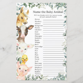 Spel i Cute Boskap Greenery Namn Baby djur