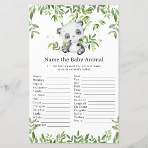 Spel i Cute Panda Bear Greenery Namn Baby djur