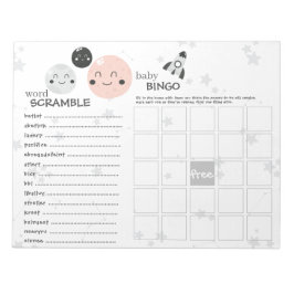 Spel i Cute Rosa Kawaii Planet & Måne Baby Shower Anteckningsblock