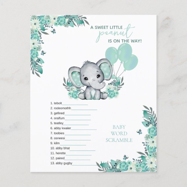 Spel i Elephant Neutralt Baby Shower-spel (Framsida)