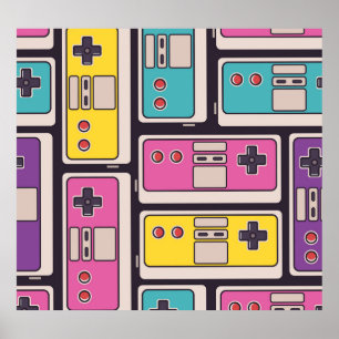 Spel Joysticks Colorful Vintage Tapet Poster