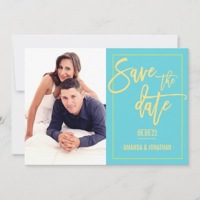 Spel kalk, Gult och Spara för blå Bröllop Spara Datumet (Framsida)