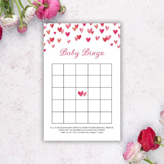 Spel med rosa hjärtan för bebisbingo (Skapare uppladdad)