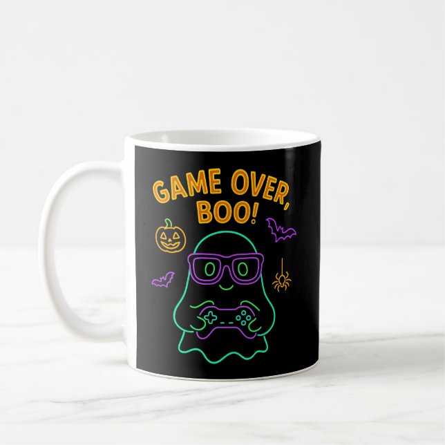Spel över Boo - Lustigt Gamer Ghost Halloween Neon Kaffemugg (Vänster)