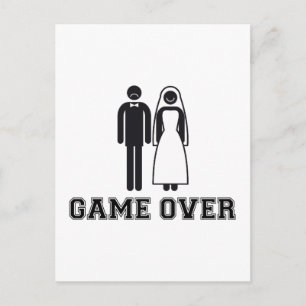 Spel över, brud och groom, bröllop-par vykort