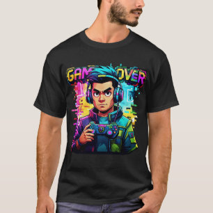 Spel över Glitch T-Shirt Retro Neon Gamer