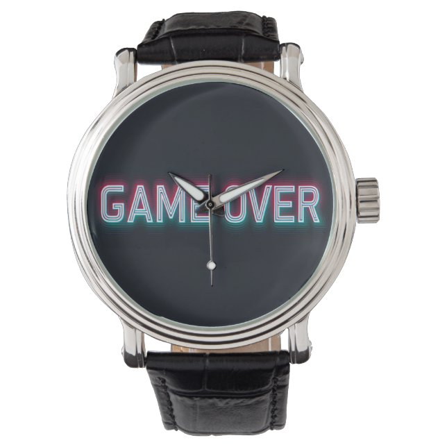 Spel över Neon-signatur | Retro Glowing Arcade Des Armbandsur (Framsida)