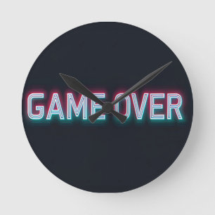 Spel över Neon-signatur   Retro Glowing Arcade Des Rund Klocka