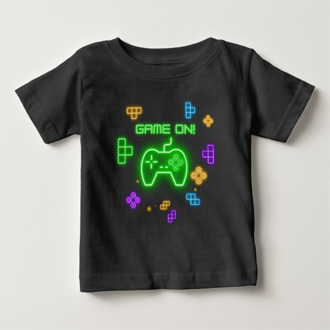 Spel på nyare grönt, blått och gult-spel T-Shirt (Framsida)