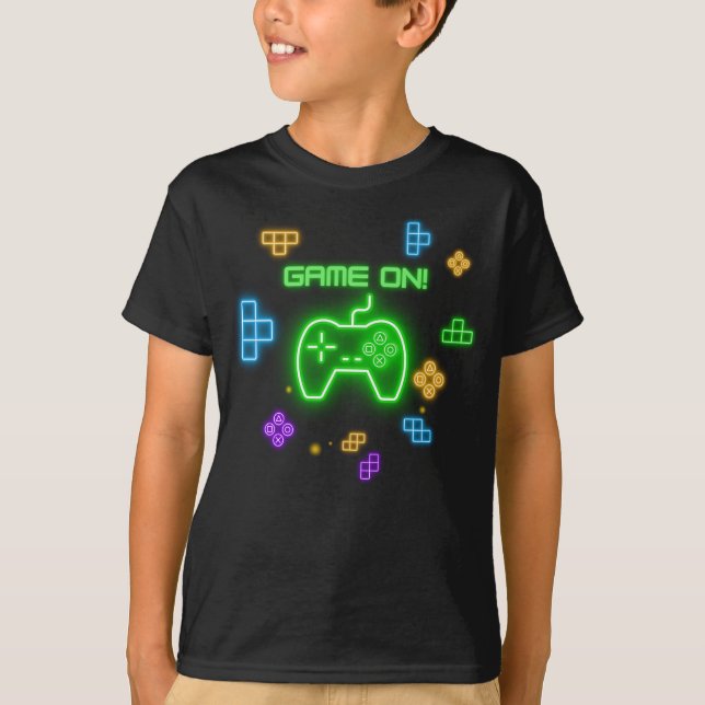 Spel på nyare grönt, blått och gult-spel T-Shirt (Framsida)