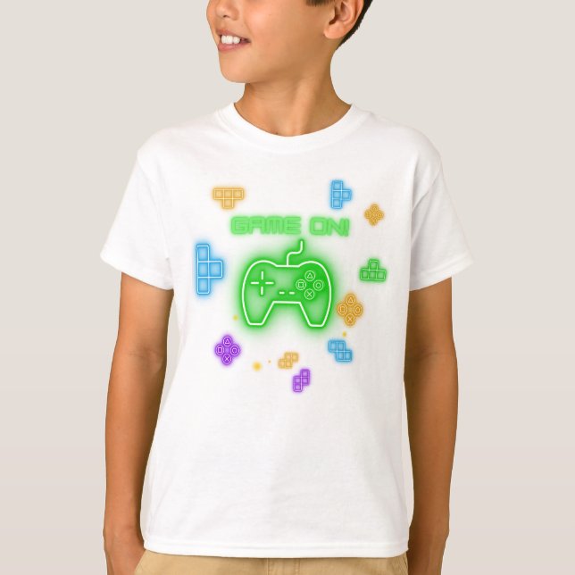 Spel på nyare grönt, blått och gult-spel T-Shirt (Framsida)