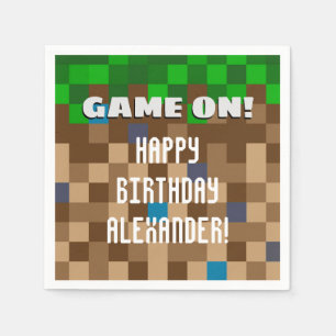 Spel på pixelerat grus-block-spel på födelsedag pappersservett